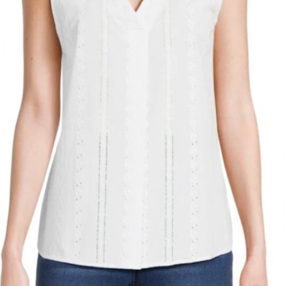 Time and Tru White Eyelet V-Neck Tank Top 100% cotton NWT